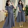 Maternidad 2025 Verano Nuevo Moda Coreana Cuadros Casual Suelto Cubre Vientre Talla Grande Vestido de Maternidad