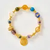 Pulsera del dios de la riqueza de color amarillo con esmalte de pan de oro, pulsera completa de transferencia de color de ágata con forma de corazón de azúcar, anillo de correr, joyería de moda, pulsera con cuentas para mujeres