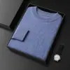 Nuevo suéter de cachemira para hombre de otoño e invierno, cuello redondo, tejido de siete puntos grueso, corte holgado, talla grande, jersey, suéter base de punto de lana de color liso