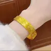 Nuevo Pulsera de Loto de Cara Ancha Estilo Chino con Ocho Tesoros Grabados Pulsera Abierta Sólida Estilo Chino Retro Mismo Estilo Tienda de Oro