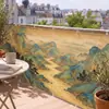 Nueva cortina a prueba de viento para barandilla de balcón con diseño "Mil Li de Ríos y Montañas" estilo chino, panel de privacidad para villa, cortina de lluvia impermeable y protectora de privacidad para terraza