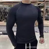 Top Deportivo PRO para Hombre Transpirable Ajustado de Manga Larga Color Sólido de Cuello Alto Transfronterizo Ropa Cálida para Entrenamiento al Aire Libre Transfronterizo