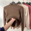 Suéter de gola alta parcial de veludo para mulheres, outono e inverno, pullover com forro de pelúcia imitação de vison, suéter de tricô imitação de vison