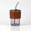 Vaso de Vidrio Estilo Verano, Vaso de Agua de Aspecto Elegante, Vaso de Bambú de Gran Capacidad con Tapa, Taza de Café para Oficina, Vaso de Regalo Publicitario