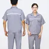 Conjunto de vestuário de trabalho é resistente ao desgaste e à sujeira, adequado para reparo automotivo, canteiro de obras, oficina, uniformes de fábrica, roupas de proteção para trabalho de manga longa para primavera e outono, personalizável com texto impresso