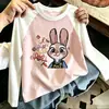 Camiseta infantil de manga comprida com estampa de desenho animado em algodão, gola redonda, estilo coreano, color-blocking, marca moderna, novo top versátil fofo para primavera/outono