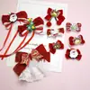 Pinza para el pelo con lazo de terciopelo rojo navideño, set de tocado con campana y borla de dibujos animados lindos de Papá Noel para niños