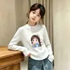 Blusa Térmica Peluciada Escovada Manga Longa Infantil Outono/Inverno 2026 Nova Camiseta Casual de Manga Longa com Gola Redonda para Crianças
