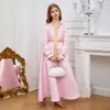 Roupa Infantil Estilo Étnico com Costura Única, Vestido Longo Liso, Vestido Longo Rosa para Meninas com Renda, Vestido da Moda