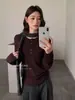 Yuanxi-2026 Otoño Nuevo Estilo Casual Coreano Versátil Adelgazante Multicolores Botones Cuello Redondo Manga Larga Camiseta para Mujer 4017