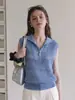 Chaleco Camisola de Punto sin Mangas Hueco Media Cremallera Mezcla Tejida Sensación de Alta Gama Top Chaleco Único con Solapa Súper Atractivo para Mujer