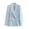 Comercio exterior al por mayor primavera y otoño nuevo moda femenina estilo europeo y americano texturizado de doble botonadura con bolsillo blazer casual