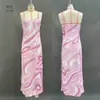 Verano 2025 Amazon Transfronterizo Moda Europea y Americana Ropa de Mujer Estampada Sexy Cuello en V Abertura Tirantes Finos Vestido Chica Caliente