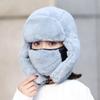Chapéu Lei Feng grosso e peludo com forro de fleece feminino para uso externo à prova de frio, chapéu de esqui quente, proteção para as orelhas de inverno, chapéu de algodão à prova de vento para ciclismo