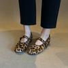 Versão Pele de Ovelha ~ Sapatos de Nicho com Estampa de Leopardo, Bico Redondo Retrô, Boca Rasa, Sapatilhas Versáteis, Sapatilhas Femininas, Sapatos Mary Jane