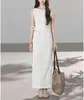 Novas Opções de Cores, Série Commuter Texturizada, Elegante de Alta Qualidade com Ajuste na Cintura Estilo Intelectual Vestido Commuter de Algodão e Linho