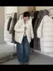 Jaqueta Puff Nova Estilo 2025 90 Penugem de Pato Branco Casual Versátil com Capuz Zíper Solta Quente Jaqueta Casaco