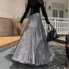Falda de Malla Estilo Francés para Mujer, Primavera 2026, Cintura Alta, Adelgazante, Caída Fluida Línea A, Gran Campana, Falda Larga Plisada