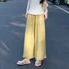 Pantalones anchos azul marino con volantes para mujer, nuevo estilo verano 2026, de cintura alta, holgados, casuales, de secado rápido, de pierna recta para mujeres menudas