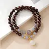 Pulsera de Sándalo Rojo de Hoja Pequeña Natural con Cuentas de Ágata Gris de la Fortuna, Pulsera para Mujer con Cuentas de Concha Yanyuan para Manipular y Meditación, Cuentas de Oración Budistas