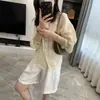Camisa ligera de verano fresca y suave con mangas tipo linterna translúcidas y cárdigan para protección solar, verano H073105