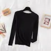 Nuevo Otoño/Invierno Ajustado Delgado Cuello Redondo Fino Suéter Corto Ropa Interior Mujer Color Sólido Cuello Bajo Adelgazante Manga Larga Base Tejida Top