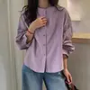 Nova moda outono retro listrada roxa camisa de manga longa para mulheres, plus size, versátil, solta e elegante top