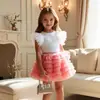 Falda Corta para Niña Falda Infantil Primavera y Otoño Estilo Coreano Falda de Hilo de Princesa Malla Top de Mangas Volantes Verano Conjunto de Falda Estilo Occidental