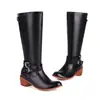 Fivela de cinto nova zíper lateral alto botas de cavaleiro salto quadrado salto médio botas de moto 40-48 tamanho grande botas de comércio exterior