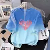 Camiseta Infantil Gradiente de Manga Curta para Meninas, Nova Blusa Estampada de Verão para Crianças Maiores, Estilo Coreano, Solta, Versátil, Respirável e Moderna