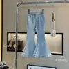 Conjunto Elegante de Verano para Niña 2026 Versión Coreana Top de Malla tipo Camisola para Bebé Pantalones de Campana de Mezclilla de Moda Tendencia