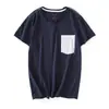 Camiseta de Manga Corta de Algodón de Bambú para Hombre, Camiseta de Algodón Puro, Cuello Redondo, Top Casual de Color Contrastante, Camiseta de Algodón de Bambú de una Pieza para Hombre