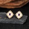 Aretes de Tuerca de Plata Esterlina S925 con Gema de Color Natural Granate Peridoto Amatista para Mujer Estilo Europeo y Americano Venta al por Mayor