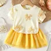 Ropa para Bebés Niñas 0-3 Años Verano Niña Manga Corta Rayas Lazo Top + Falda En Stock