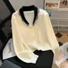 Estilo Coreano Primavera e Outono Novo cardigã de tricô resistente com gola de renda bordada em renda feminina fivela de pérola casaco superior estilo doce