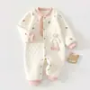 Macacão de Bebê Acolchoado de Algodão Espesso, Roupa Quente de Três Camadas para Recém-Nascidos, Macacão para Engatinhar, Macacão de Bebê