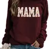 Sudadera Casual de Manga Larga con Cuello Redondo para Mujer, Transfronteriza, con Bordado de "Mom", Mezcla de Poliéster Tejido Polar