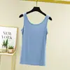 Verão e Outono Novo Colete Feminino de Algodão Amargo com Decote em U Cor Sólida Solto Para Usar por Cima Tamanho Grande Camiseta Base Interna Peça Única