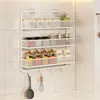 Prateleira de Armazenamento de Temperos de Parede Ultranarrow para Cozinha Sem Furos, Suporte Organizador de Garrafas de Condimentos Multicamadas de Ferro com Gancho para Espátula