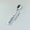 Cuchara y tenedor florales de fruta con mango de cerámica creativa, cuchara de postre de acero inoxidable 410, cuchara para remover café, cuchara y tenedor para el té de la tarde