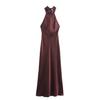 Amazon comercio exterior transfronterizo Europa y Estados Unidos ropa de mujer 2024 otoño e invierno nuevo temperamento cuello halter textura satén de seda vestido