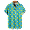 Camisa Nueva Europea y Americana Transfronteriza Pato Amarillo Impresión Digital 3D Casual Hawaiana de Manga Corta con Cuello