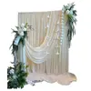 Conjunto de decoração de quarto de casamento com cortinas de tecido, guirlandas, roupão, decoração de fundo, área de recepção de casamento, sessão de fotos, arranjo de flores artificiais