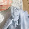 Ropa infantil de Corea del Sur, primavera y otoño, para bebé niña, camisa suave con base floral, manga larga, con encaje y mangas voladoras, linda camiseta para niña