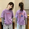 Nueva camiseta de estilo coreano para niñas, imitación de dos piezas, manga larga, camiseta básica de algodón puro para otoño, top versátil y elegante a la moda para niñas