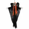 Decoración de Halloween: calavera de pelo naranja, fantasma colgante, murciélago, túnica de gasa negra, parca colgante, pequeño fantasma, casa embrujada, decoración de sala de escape