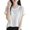 2025 Nuevo Verano Lino de Bambú Cuello Redondo Tejido de Punto Manga Corta para Mujer Color Puro Delgado Suelto Jersey Camiseta Básica