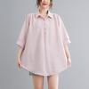 Foto Real Verão 2024 Novo Solto plus size Casual Estilo Ocidental Linho Camisa Top Cobrindo Barriga