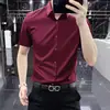 Camisa casual de alta gama sin planchado para hombre, de manga corta, suave como seda de hielo, color liso, formal de negocios, camisa con caída para hombre