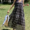 Vestido de tirantes de cuadros suelto de alta gama para mujer, nuevo, de Dongdaemun, Corea
